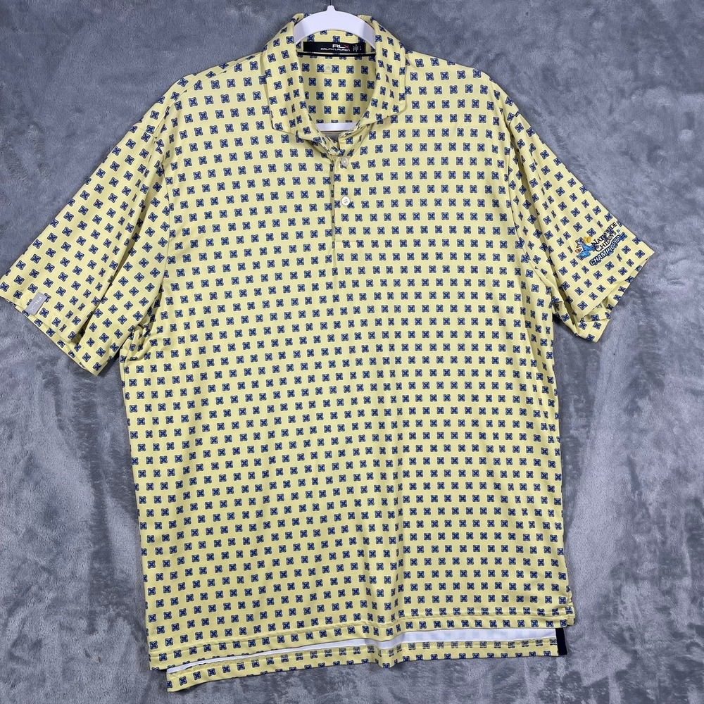 RLX Ralph Lauren Men's Golf Polo Shirt Yellow Blue Pattern Short Sleeve Size‎ L